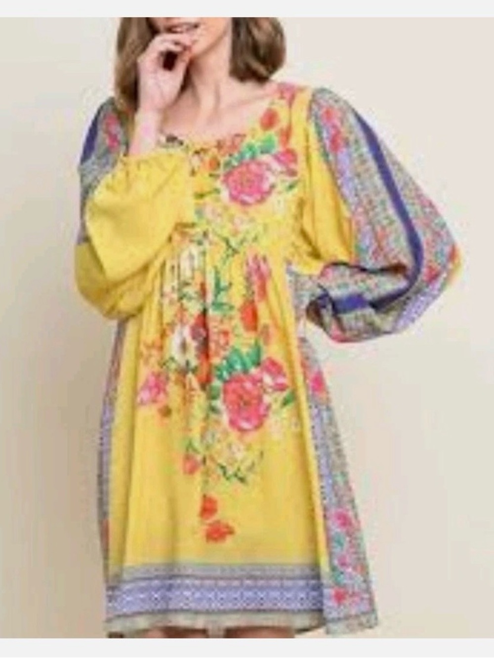 Umgee Yellow Floral Puff Sleeve Kids Dress